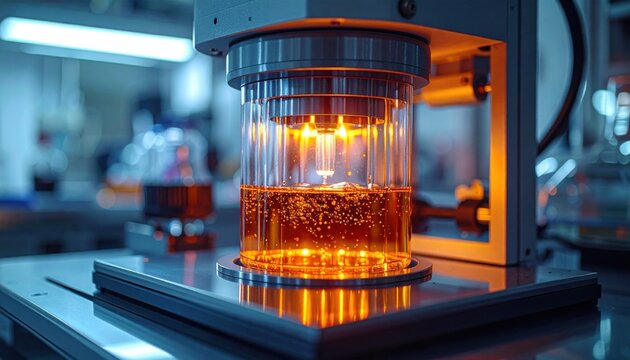 A FlyPro Firefly cuvette holder, illuminated by soft internal light, stands ready to accept a sample within a professional laboratory spectrophotometer, captured with precision.
