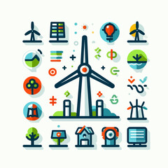 Renewable Energy Wind Solar Icon Set