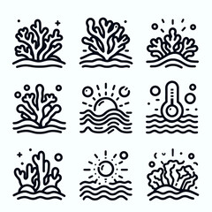 Coral Reef Ocean Climate Icon Set
