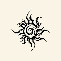 Fototapeta premium Tribal Flame Sun Spiral Monochrome Tattoo Style Illustration