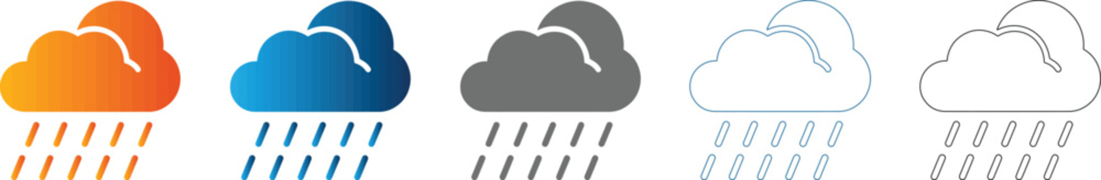 Rain Cloud Weather Icons Set Flat Design Vector Illustration