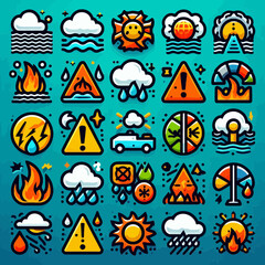 Extreme Weather Climate Warning Icon Set