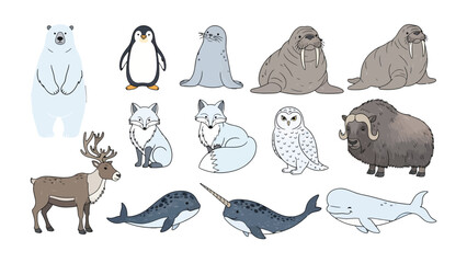 Arctic Animal Kingdom: A charming collection of iconic arctic creatures, showcasing the unique beauty of each species and their adaptation to the frozen environment. © hafs121