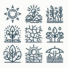 Drought Desertification Renewal Icon Set