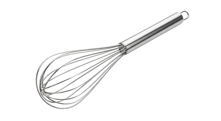 Fototapeta premium Stainless steel whisk isolated PNG, kitchen utensil for cooking and baking, egg beater tool for food preparation on transparent background