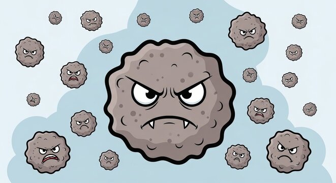Cartoon Style Angry Germ Characters on Light Background