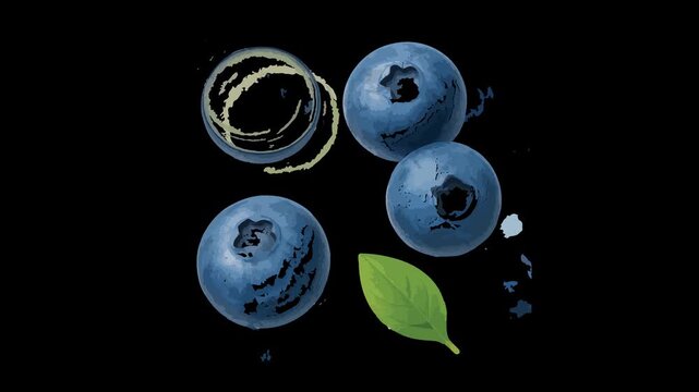 Blueberries and a Leaf on Black photo image