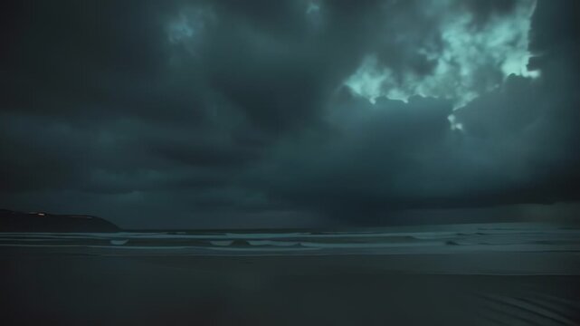 Burning Viking Ship on Stormy Beach at Twilight