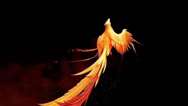 Majestic Flaming Phoenix Rising on Black Background