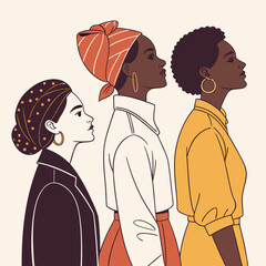 Diverse Women Side Profile Illustration Feminism Concept
