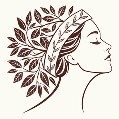 Woman's Profile with Leaves in Hair Silhouette