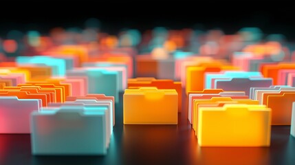 Obraz premium Enterprise database environment with glowing files and folders under soft lighting at night