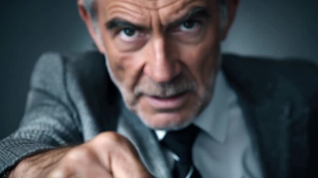 Businessman points finger directly at camera during serious discussion in office setting, emphasizing a key point about professionalism and leadership dynamics