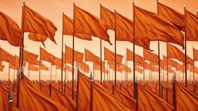 Beautiful Hindu flags with white sun