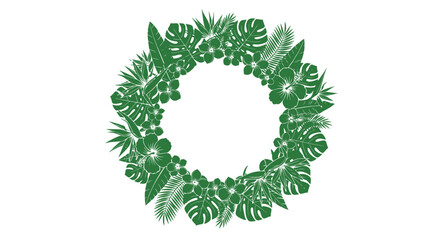 Tropical Leaves Wreath on White Background