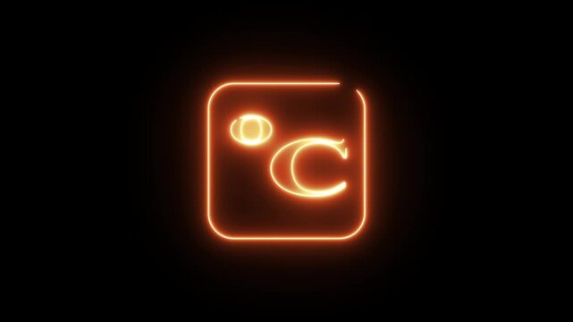 Abstract glowing neon degree celsius icon animation with dark background.Futuristic glowing degree celsius icon with smooth animated.