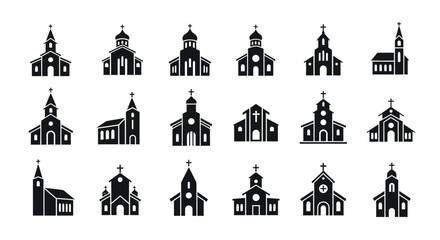 Collection of gothic and baroque church designs in black silhouette © PAKE
