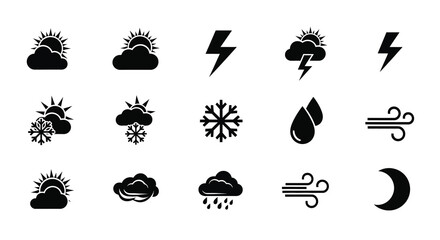 Black weather icons depicting various conditions in a striking silhouette © PAKE