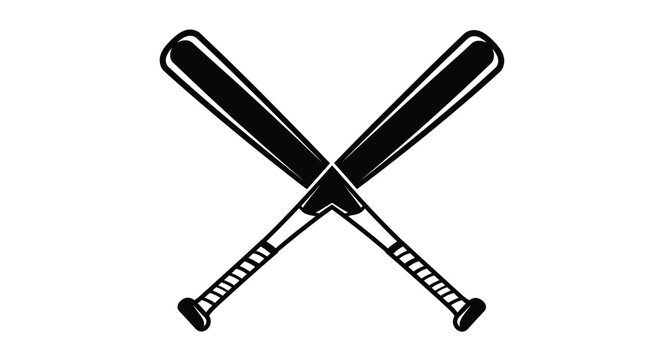 Simple black and white graphic silhouette of two crossed baseball bats
