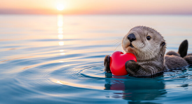 Otters hand on heart in water