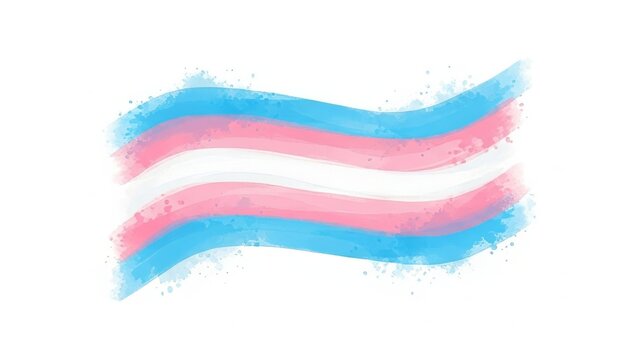 Transgender pride flag watercolor splashes on white background, symbol of gender diversity.