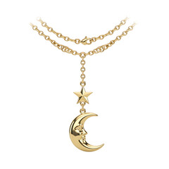 Golden Necklace with Moon and Star Pendant - Celestial Jewelry Design