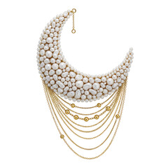Elegant Pearl Crescent Moon Necklace with Gold Chains - Luxury Bridal Jewelry