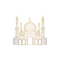 Geometric Golden Mosque Line Art - Islamic Architecture, Ramadan, Eid Celebration