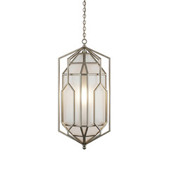 Geometric Metal Lantern with Frosted Glass, Elegant Pendant Light Fixture