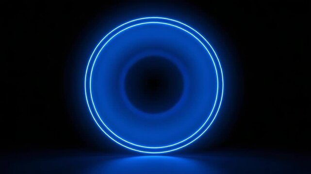 Abstract blue neon circle light in dark void futuristic background