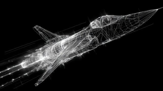 Futuristic fighter jet abstract digital wireframe