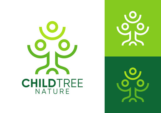 abstract tree with people logo design. care for the environment symbol icon concept