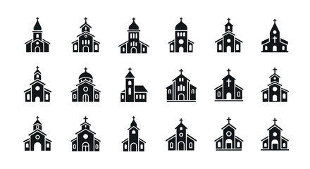 Collection of diverse church building designs in black silhouette © MDAUAL