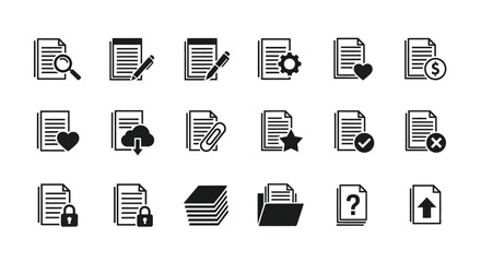 Collection of document icons in a minimalist black silhouette