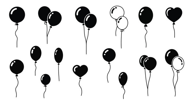 Collection of black balloons with one white balloon simple silhouette