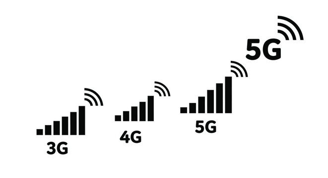 Connectivity icons displaying 3g 4g and 5g network signals silhouette