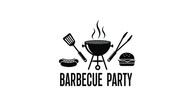 Barbecue cooking utensils and food a striking black silhouette