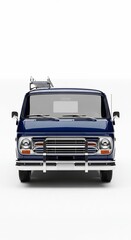 Front view of a classic blue van on a white background transportation concept