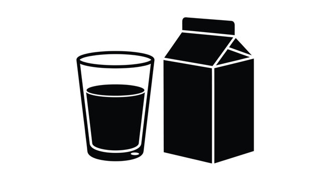 A glass and milk carton depicted in stark black silhouette