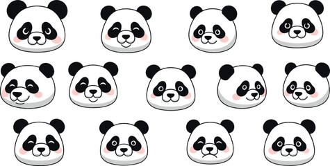 Cute panda face cartoon icon set flat vector collection of adorable bear expressions isolated on light background © MdNazmul