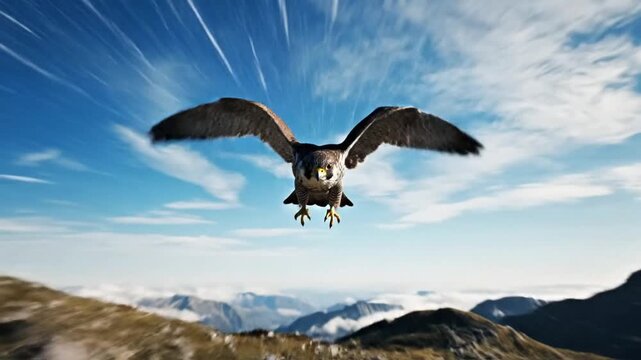 Peregrine Falcon in Powerful Mid-Flight Dive
