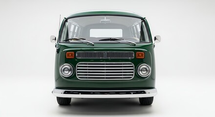 Green classic van front view isolated on white background transportation concept