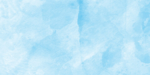 Obraz premium Bright painted sky blue watercolor background, Abstract blue sky with clouds, Hand painted abstract soft sky blue watercolor sky and clouds, Blue surface texture with stains.