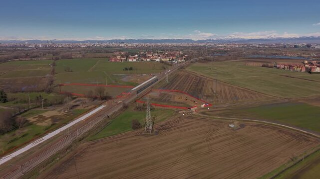 Suburban Passenger Train on Pavia Milan Line S13 Aerial