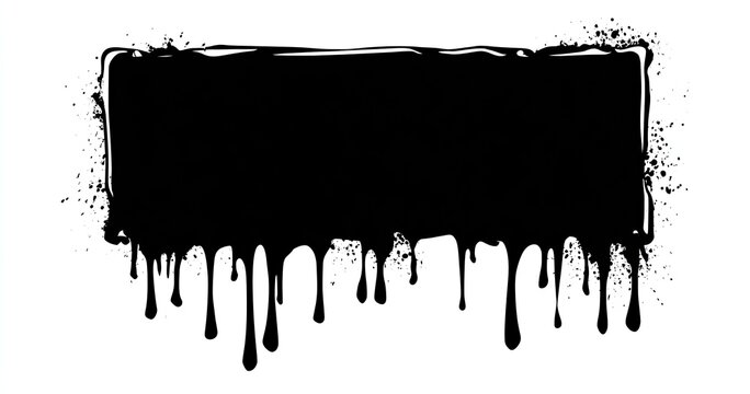 Black rectangular frame with textured edges and dripping paint effect on a white background