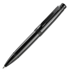 Premium black fountain pen with silver trim writing tip isolated on transparent background