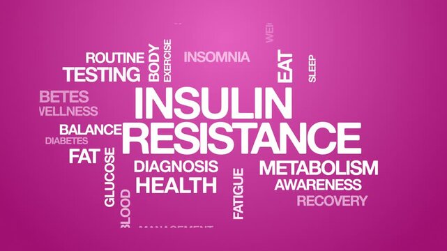 Insulin resistance concept Animated Tag Word Cloud kinetic typography, Text Design Animation typography seamless loop video motion graphics Intro Wordart pink screen background backdrop bg awareness 