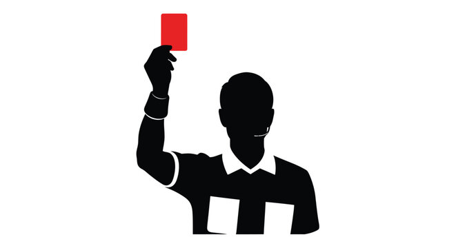 Referee displaying a red card during a match black silhouette