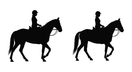 Two equestrian riders on horseback a striking black silhouette © MSTSALINA