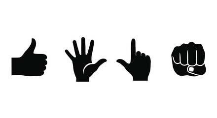 Obraz premium Four hand gestures depicted in stark black silhouette